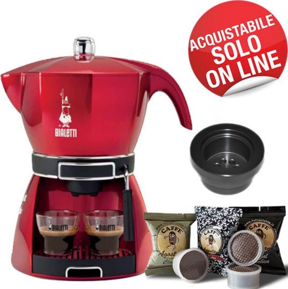 Immagine di Super Offerta: macchina caffè Mokissima rossa con adattatore Agostani  e 50 cialde