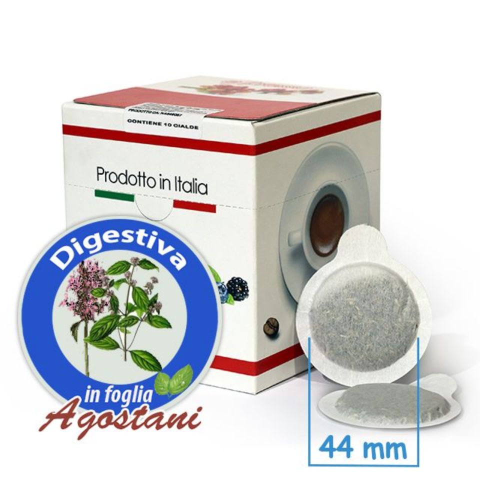 Immagine di 10 Cialde Agostani Tisana Digestiva in foglia formato 44mm ESE compatibili MOKONA