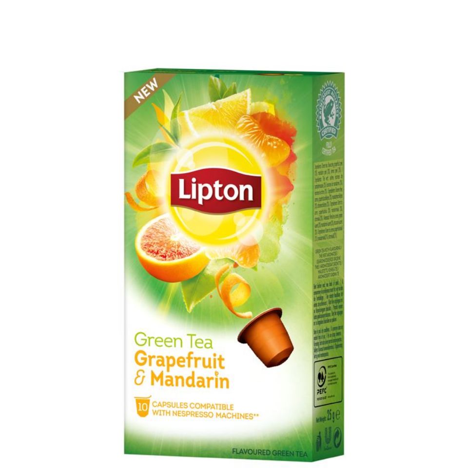 Immagine di 10 capsule Lipton Tè Verde Pompelmo e Mandarino compatibile Nespresso