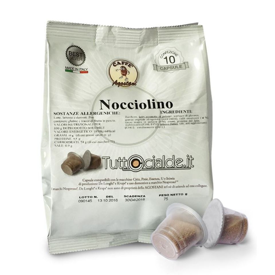 Immagine di 10 capsule Nocciolino Agostani Best Silver compatibile Nespresso