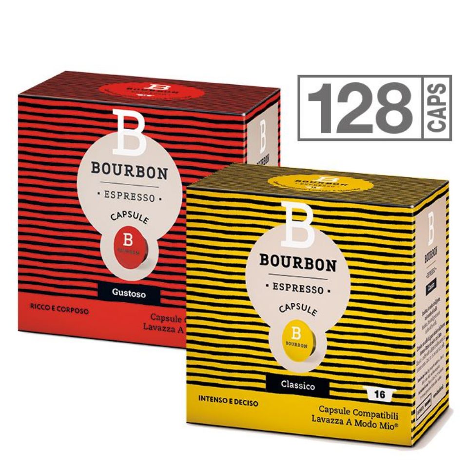 Immagine di 128 Capsule Bourbon compatibili A Modo Mio prodotto da Lavazza con Spedizione Gratis Immagine di 128 Capsule Bourbon compatibili A Modo Mio prodotto da Lavazza con Spedizione Gratis