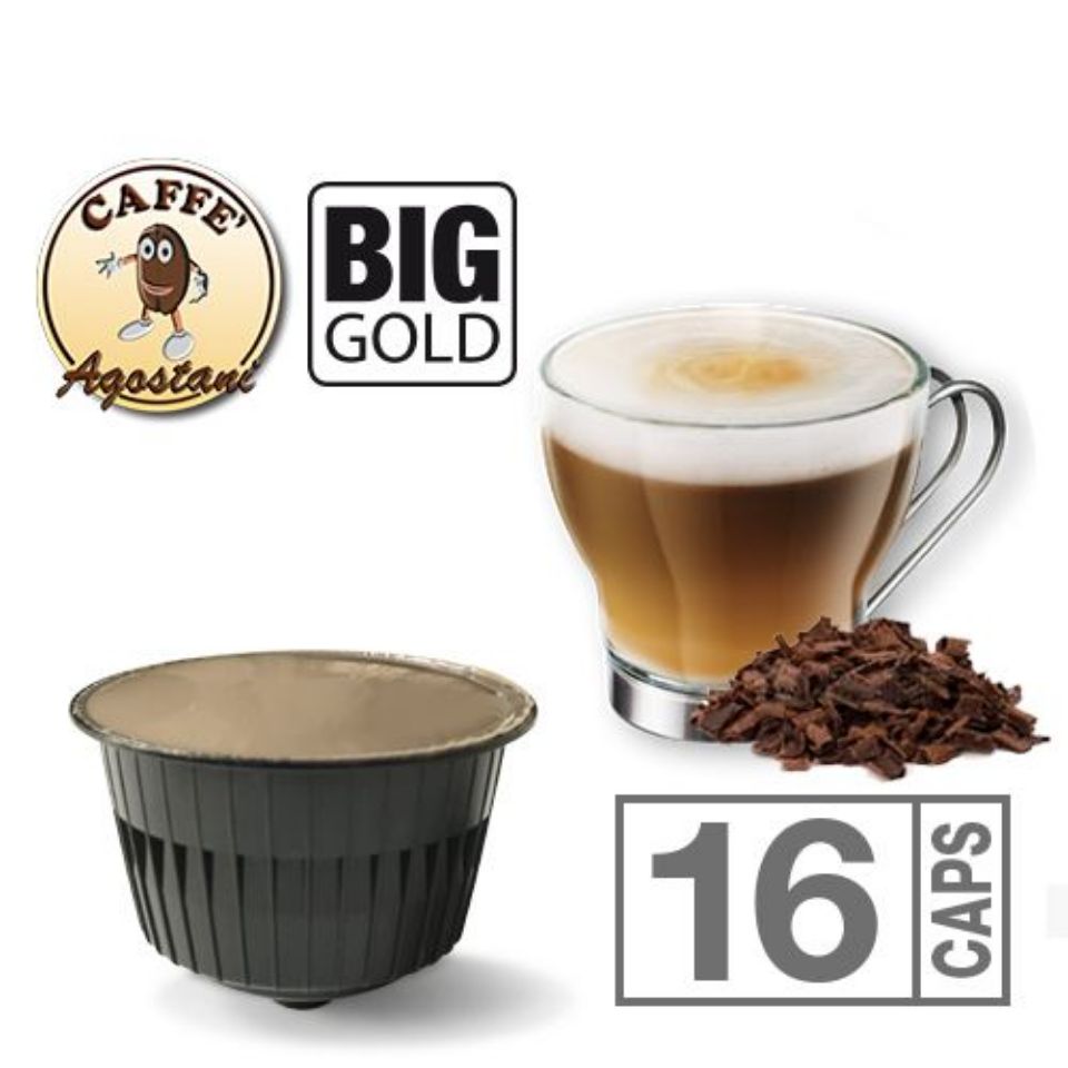 Immagine di 16 Capsule Cortado Cioccolatato Agostani BIG GOLD Compatibili Nescafé Dolce Gusto