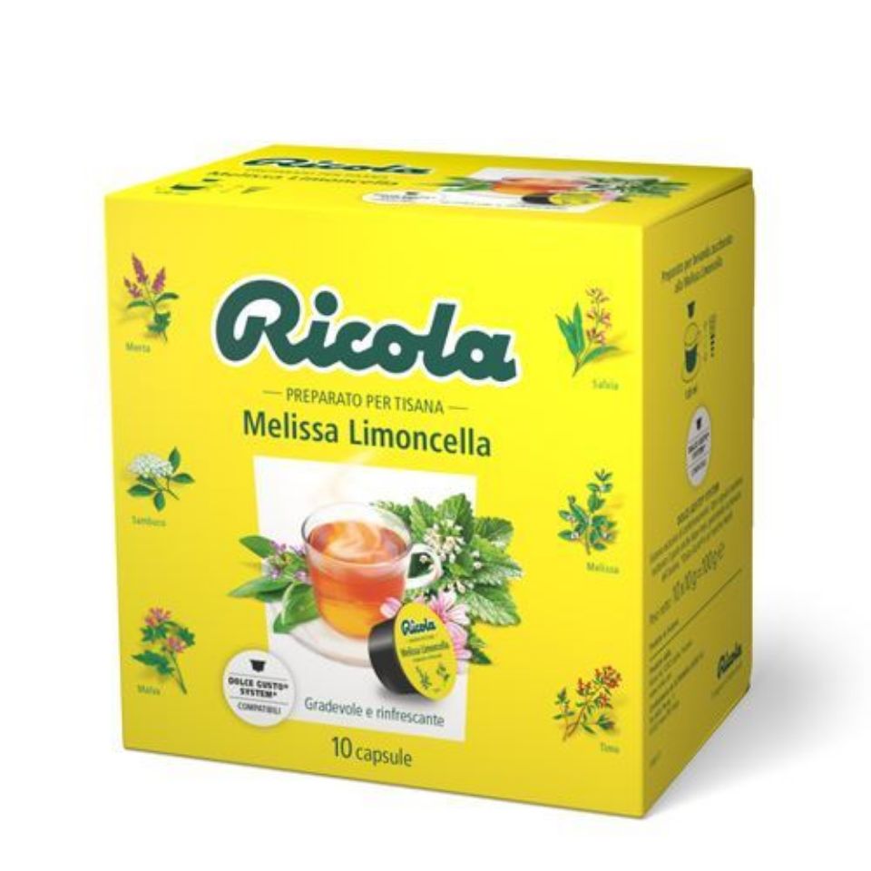 Immagine di 10 Capsule tisana Ricola Melissa Limoncella compatibili Nescafé Dolce Gusto