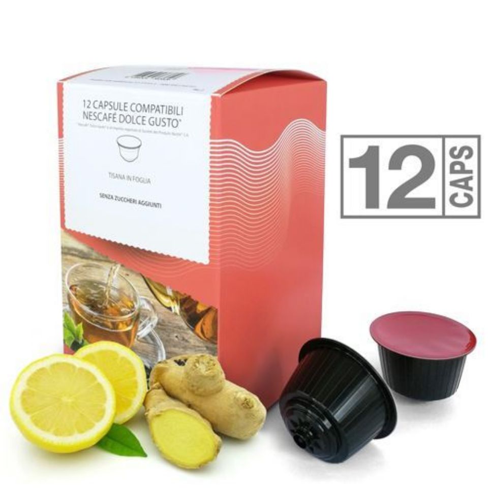 Immagine di 12 Capsule Tisana in foglie Zenzero e Limone Compatibili Nescafé Dolce Gusto