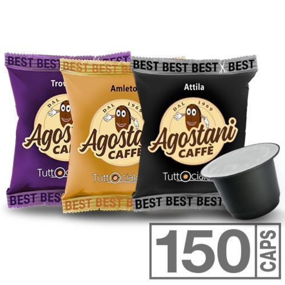 Immagine di OFFERTA: 150 capsule Caffè Agostani BEST miste compatibili Nespresso Spedizione Gratuita + montalatte in Omaggio