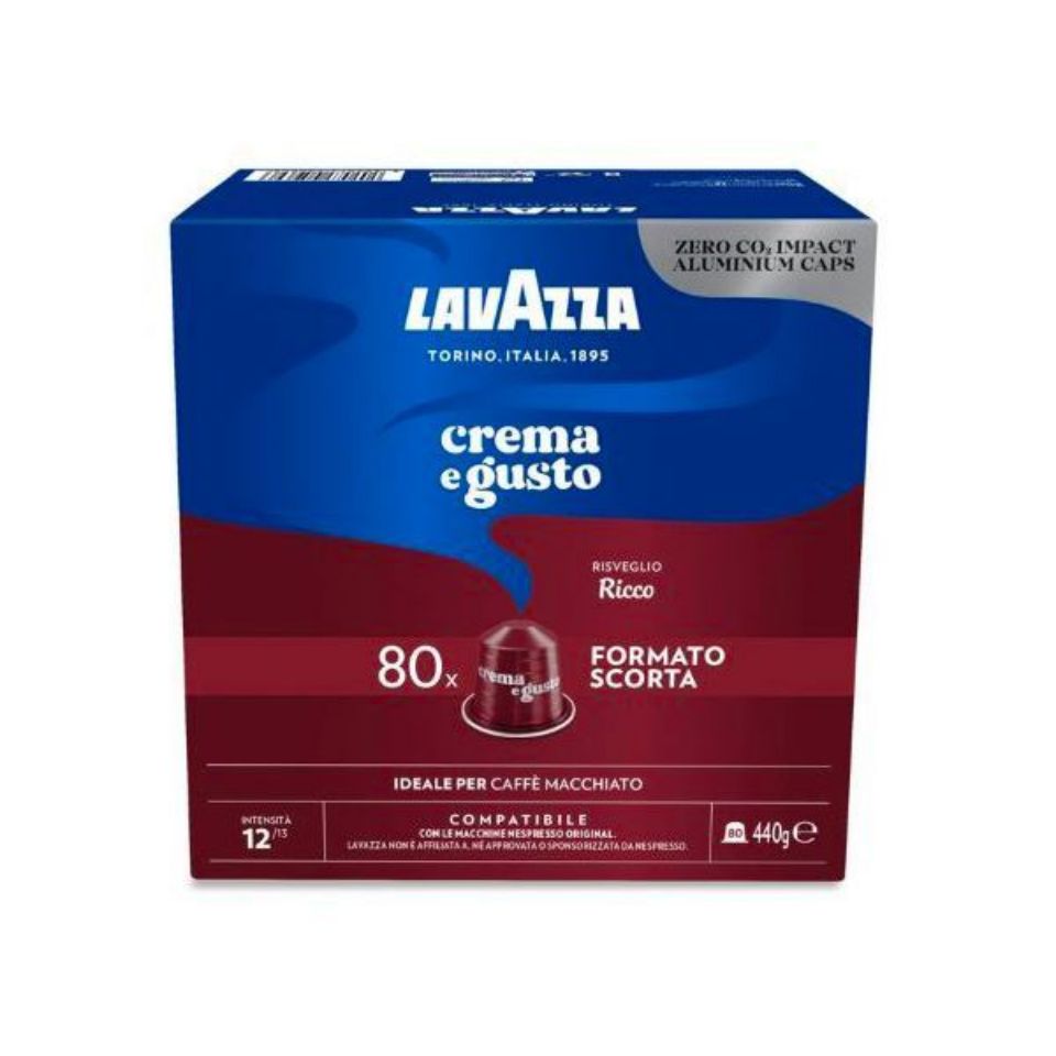 80 Capsule Alluminio Lavazza Crema e Gusto Ricco Compatibili Nespresso