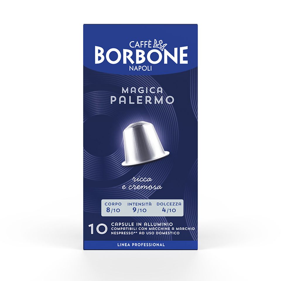 Immagine di 100 Capsule In Alluminio Caffè Borbone miscela MAGICA PALERMO compatibili Nespresso