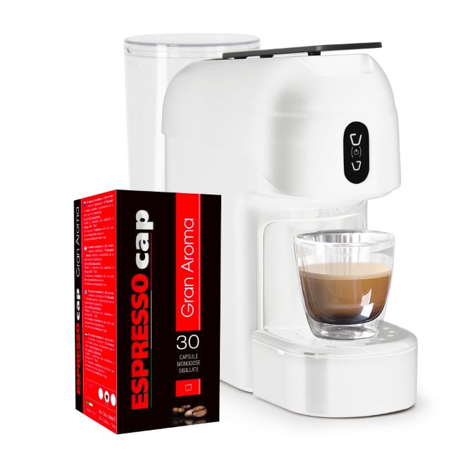 Macchina Caffè Alba Bianca (per sistema a cialde Espresso Cap) + 120 capsule Gran Aroma