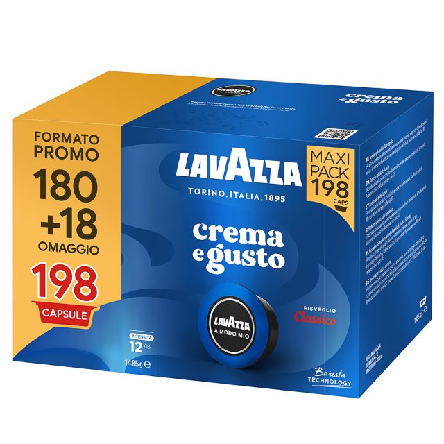180 Cialde Lavazza a Modo Mio Crema e Gusto Classico + 18 Capsule Omaggio