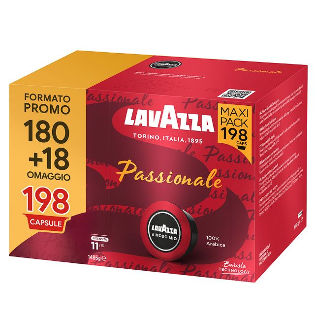 180 Cialde Lavazza a Modo Mio Passionale  + 18 Capsule Omaggio