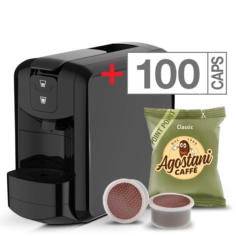 Macchina caffè Point Black + 100 capsule Agostani Classic compatibili Lavazza Espresso Point