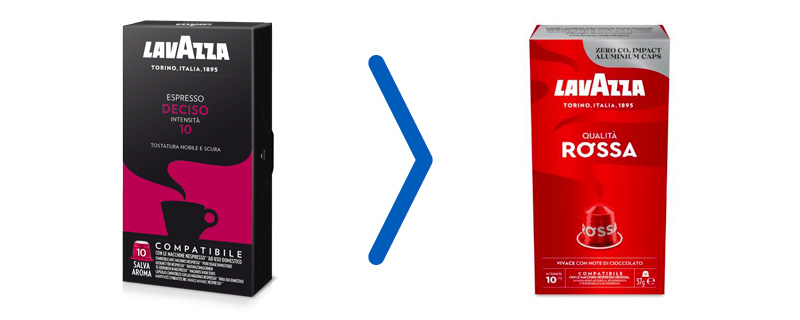 Le capsule in plastica Lavazza Deciso sono fuori produzione e Lavazza le ha sostituite con le nuove capsule in alluminio Qualità Rossa.