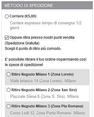 Esempio Spedizione Gratuita con ritiro in negozio