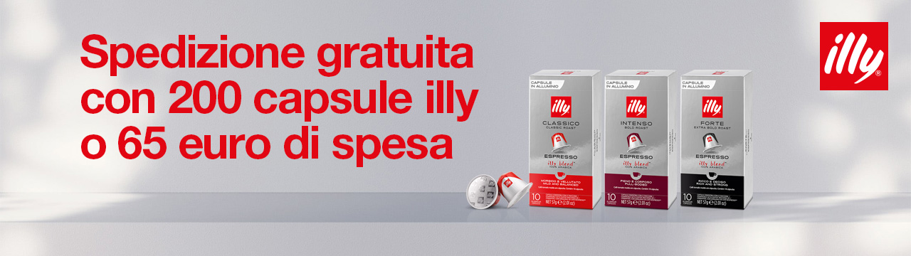 Spedizione gratuita con 200 capsule Illy o 65 euro di spesa