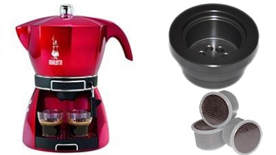 macchina da caffè mokissima + adattatore Agostani, per utilizzare capsule agostanio compatibili espresso Point sulla macchina da caffè Bialetti Mokissima